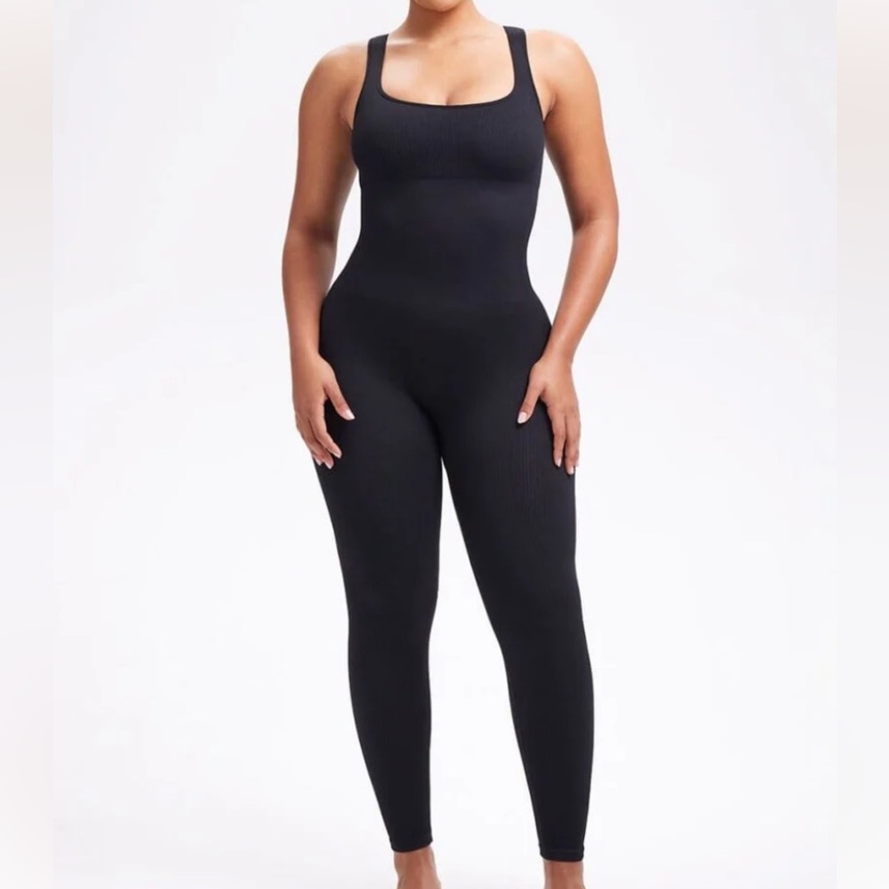 ShesWaisted Snatched Knit, Tank Jumpsuit  M/L Black